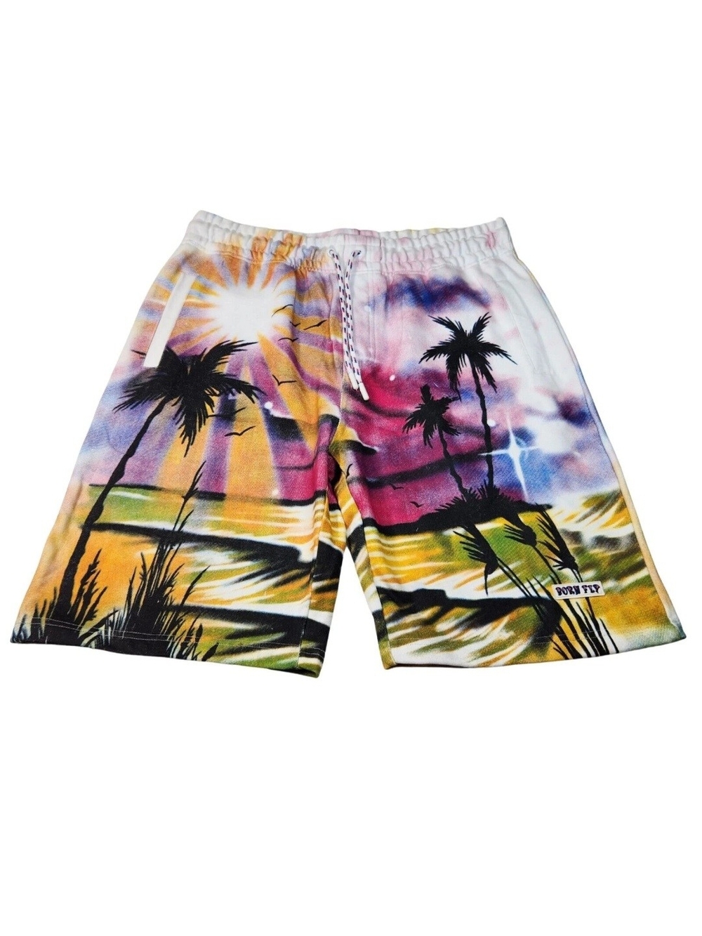 Born Fly Mens Size 3XL  Fly-A-Thon Fleece Shorts Cotton White Tropical NWT 10